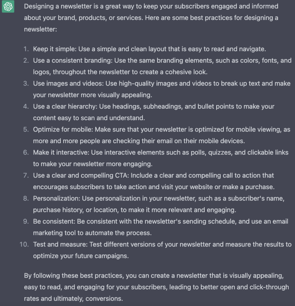 successful newsletter design ChatGTP