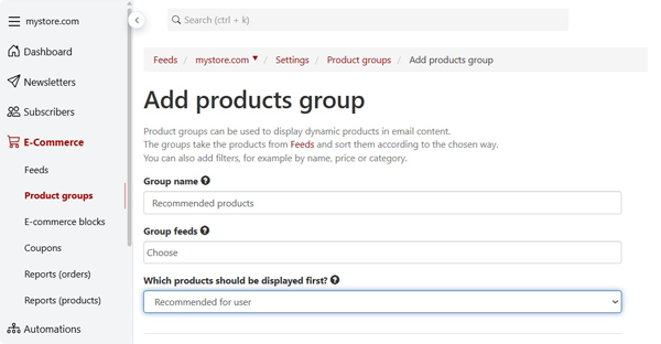 recommended products group newsletter email marketing campaign