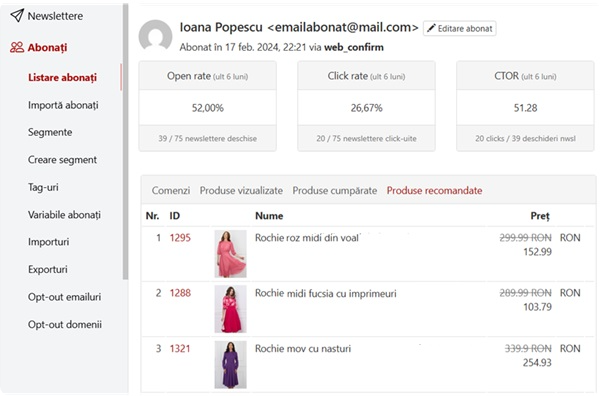 recomandari personalizate de produse